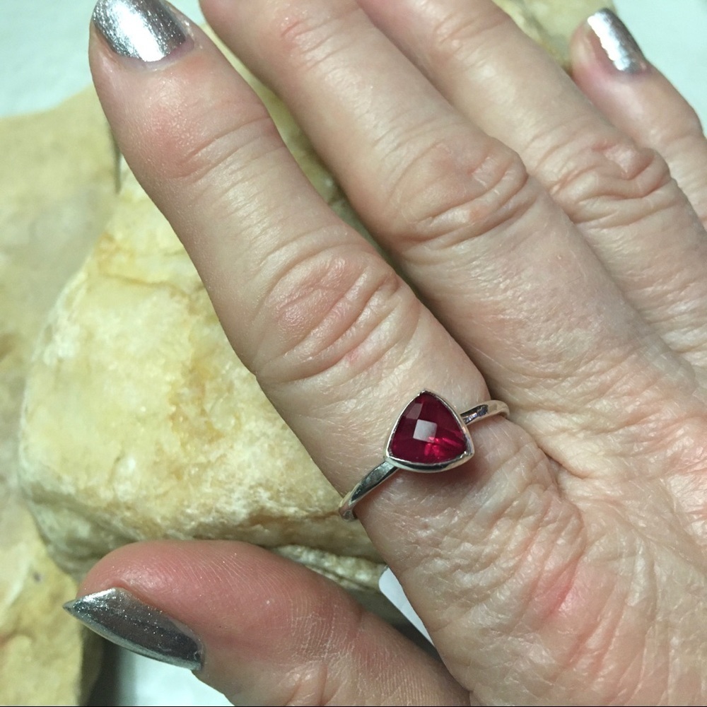 Faceted Ruby 925 Sterling Silver Solitaire Ring 9… - image 5